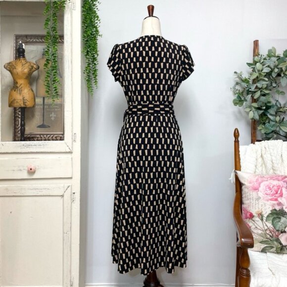 Joseph Ribkoff Wrap Front Jersey Midi Dress Black Beige Size 10 Style 222202 - Picture 12 of 16